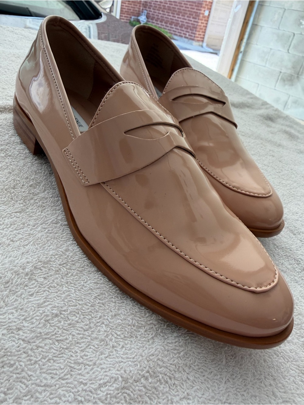 Saks Fifth Avenue Nude Patent Leather Penny Loafers